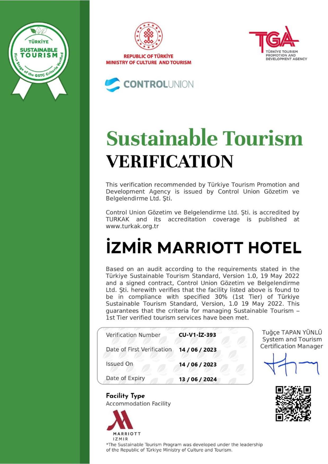 Izmir Marriott Hotel Esmirna Exterior foto Verification Certificate